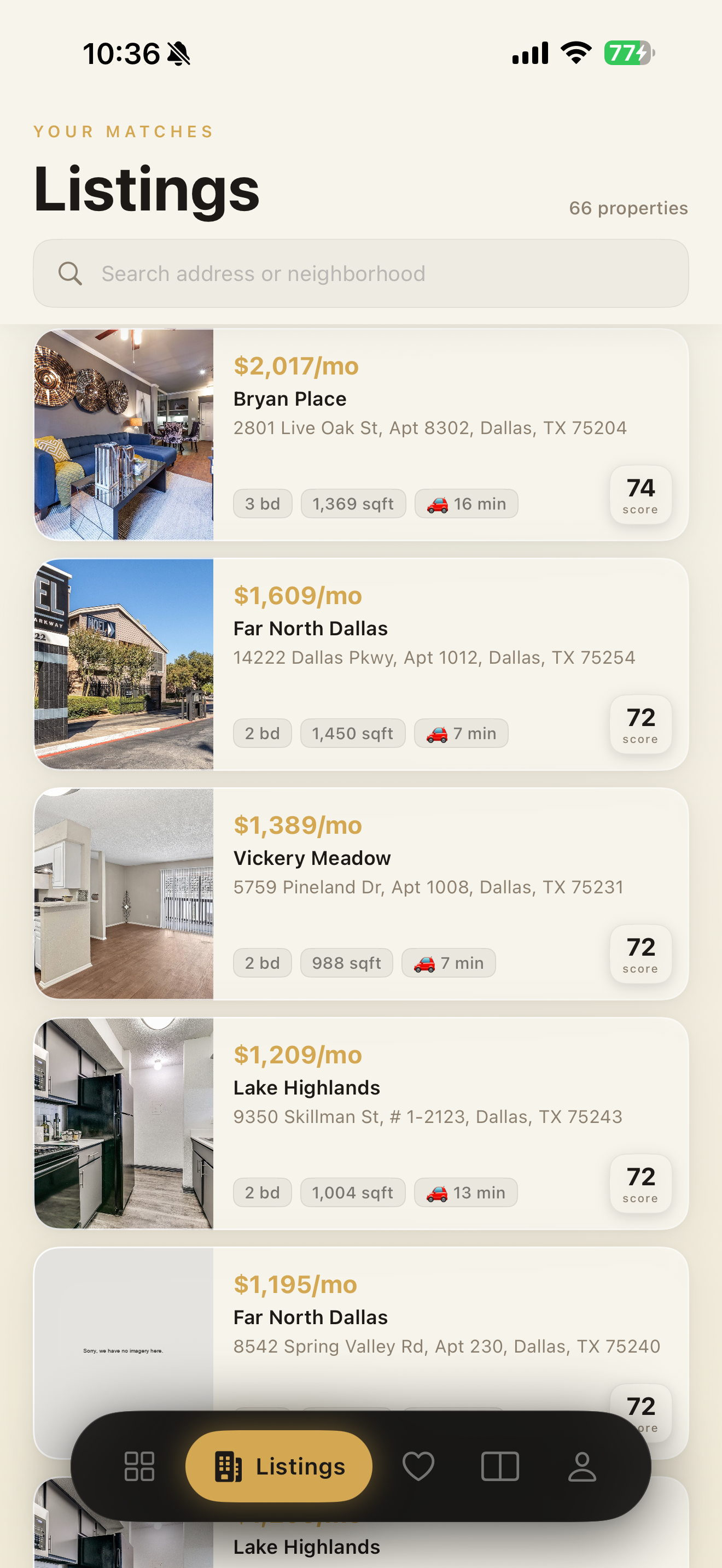 NestIQ Listings screen